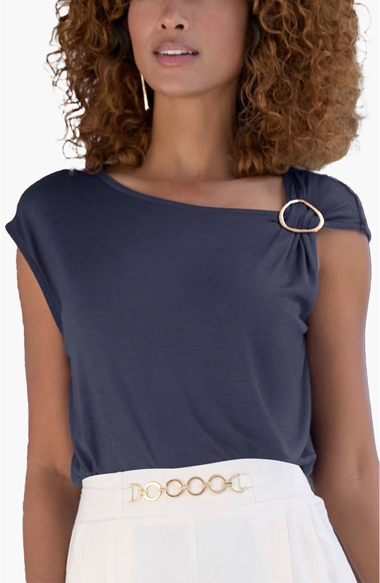 LASCANA Women's Asymmetrical Ring Detail Top, Main, color, Navy