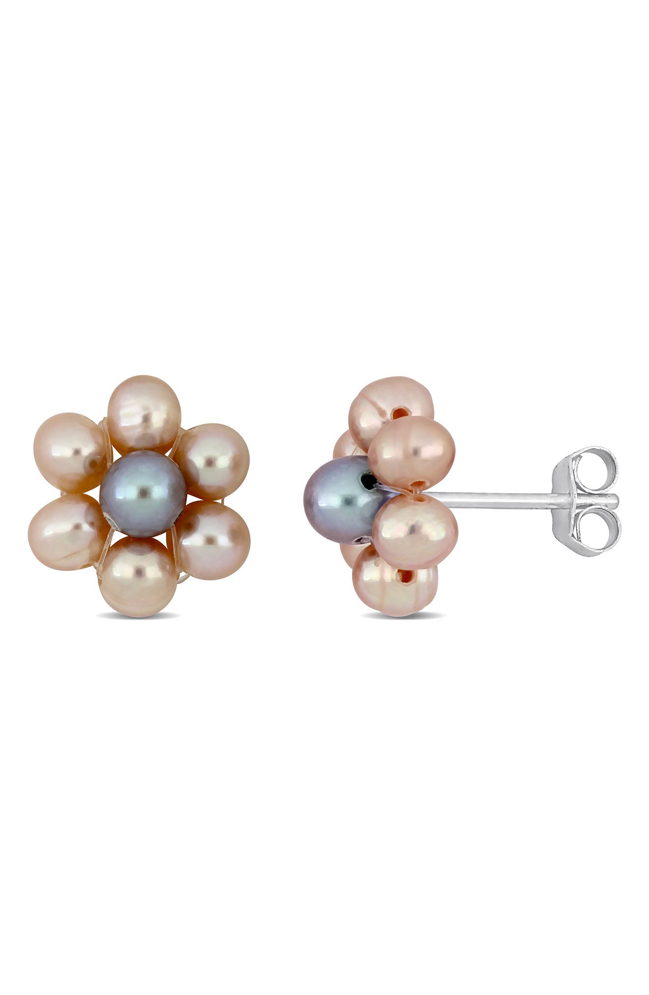 DELMAR Floral Cultured Pearl Stud Earrings