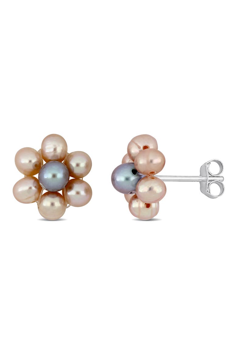 Floral Cultured Pearl Stud Earrings, Main, color, PINK