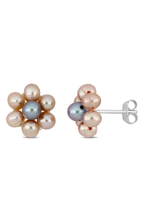 Floral Cultured Pearl Stud Earrings