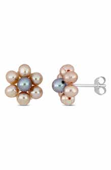 DELMAR Floral Cultured Pearl Stud Earrings