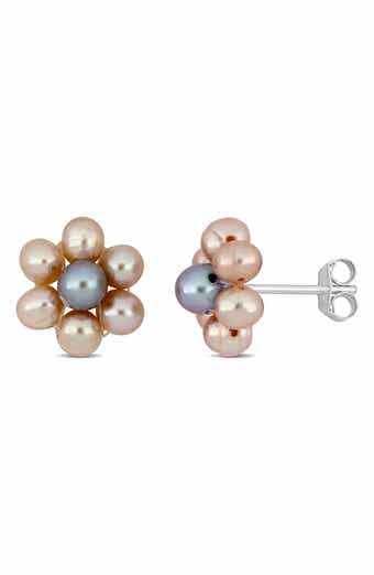 DELMAR Floral Cultured Pearl Stud Earrings