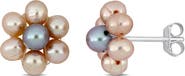 DELMAR Floral Cultured Pearl Stud Earrings