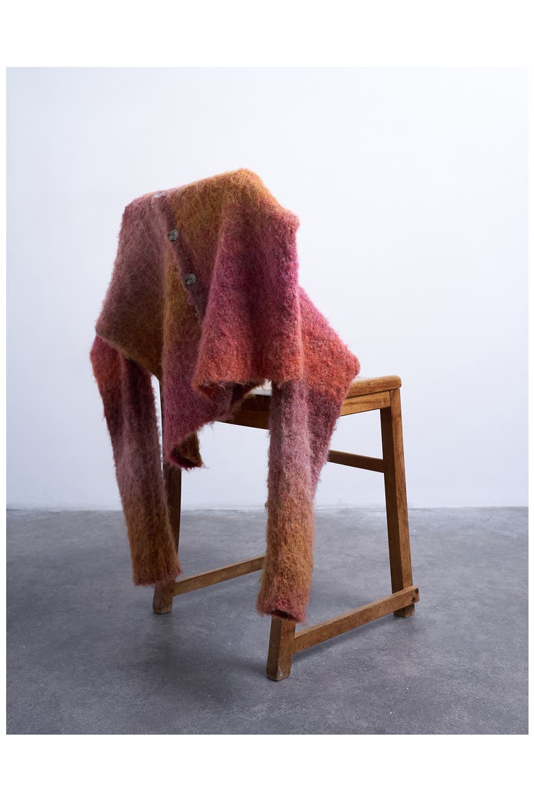 Oversize Ombré Stripe Fluffy Cardigan, Alternate, color, BURGUNDY