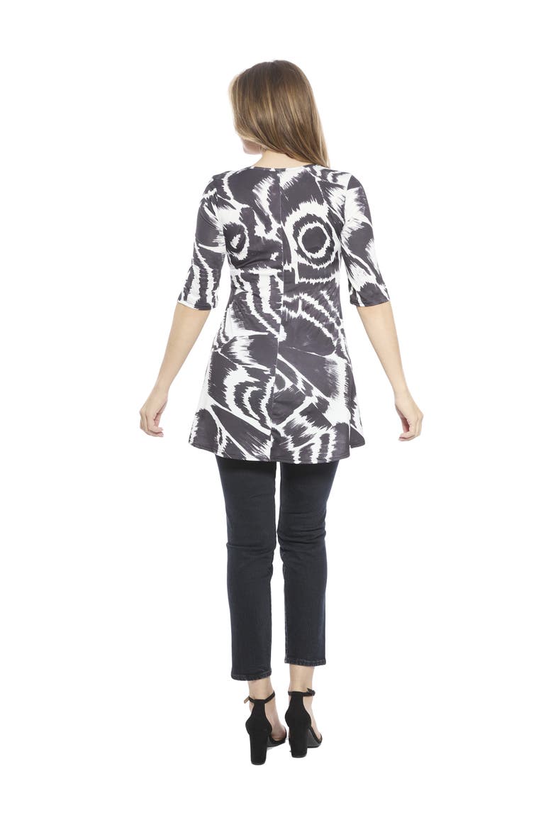 Womens Abstract Scoop Neck Elbow Sleeve Tunic Top, Alternate, color, Black Multi