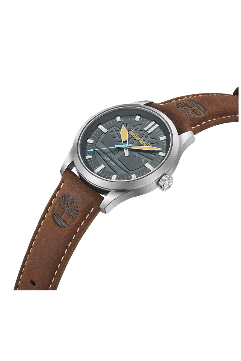 Rambush Leather Strap Watch, 42mm, Alternate, color, DARK BROWN