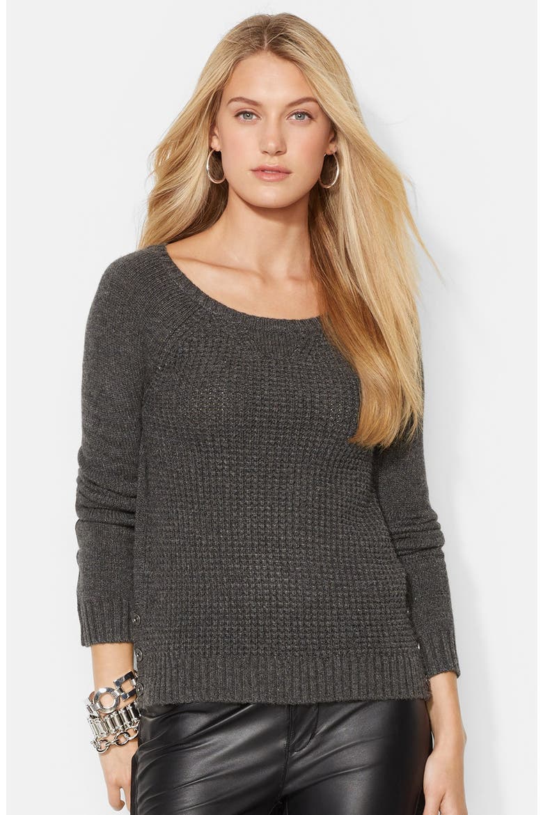 Button Hem Thermal Knit Sweater, Main, color, DEEP GREY HEATHER