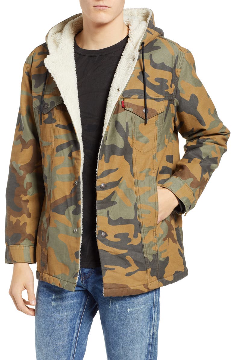 Levi's<sup>®</sup> x Justin Timberlake Faux Shearling Hooded Trucker Jacket, Main, color,