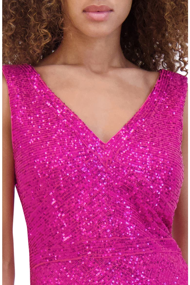 Sequin Mesh V-Neck Minidress, Alternate, color, PINK