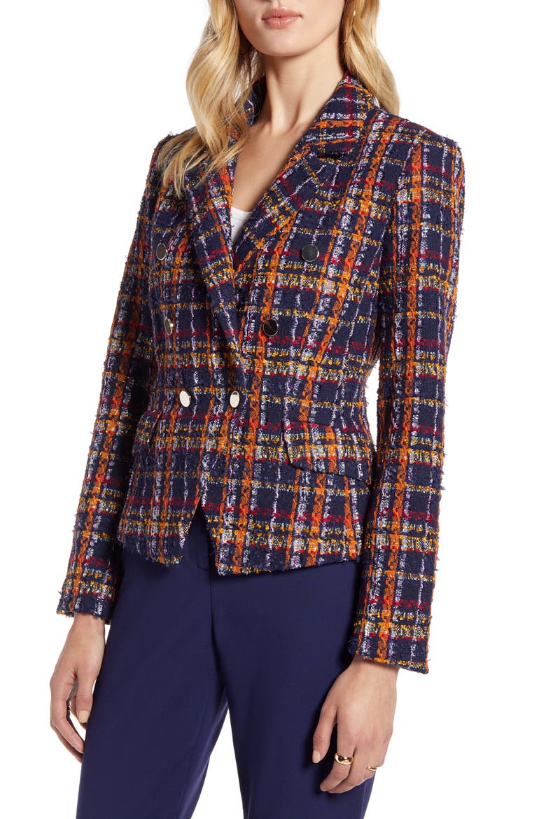 Plaid Tweed Jacket, Alternate, color, NAVY MULTI TWEED