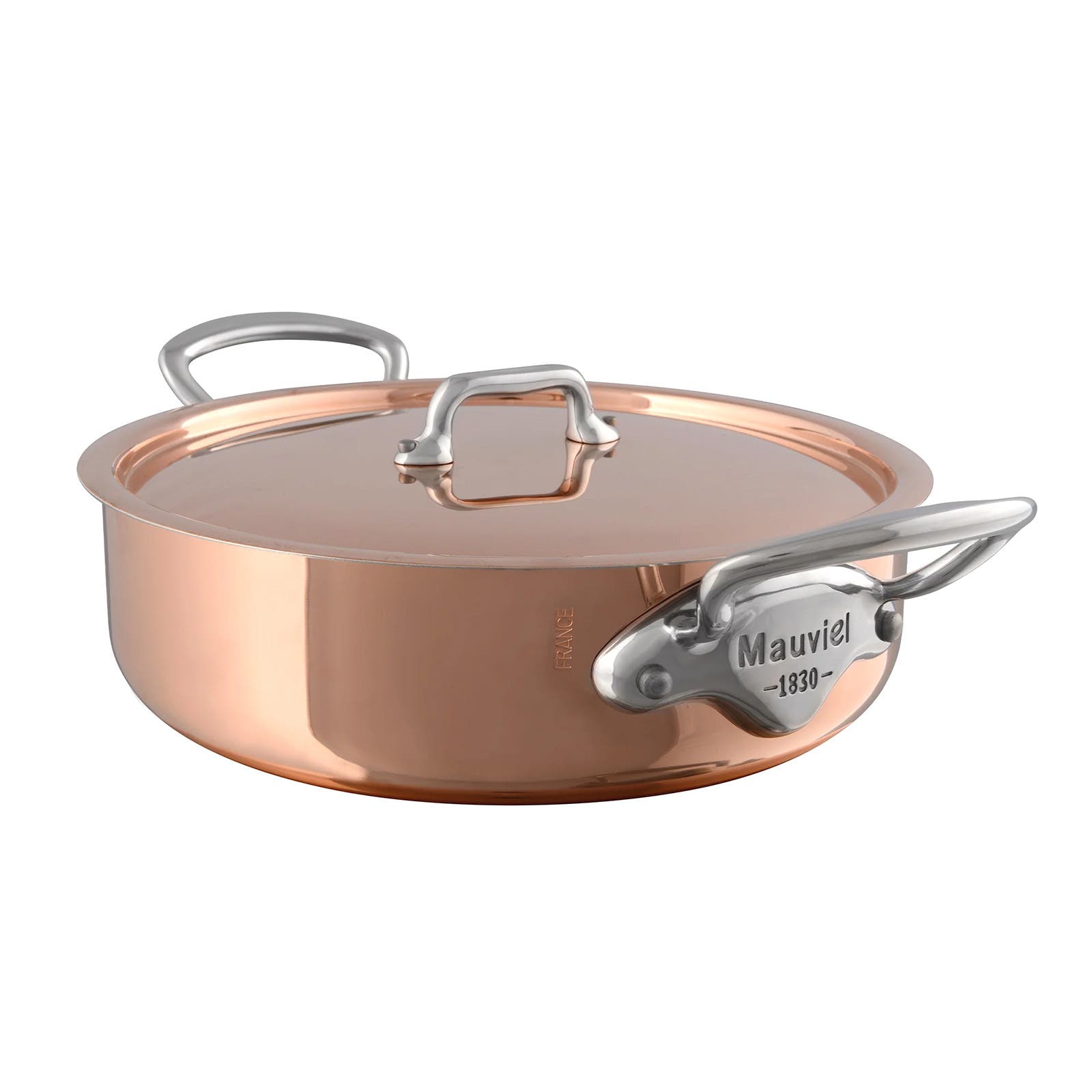 Mauviel M'3 S 3.2-qt Copper Rondeau With Lid, Cast Stainless Steel Handle In Brown