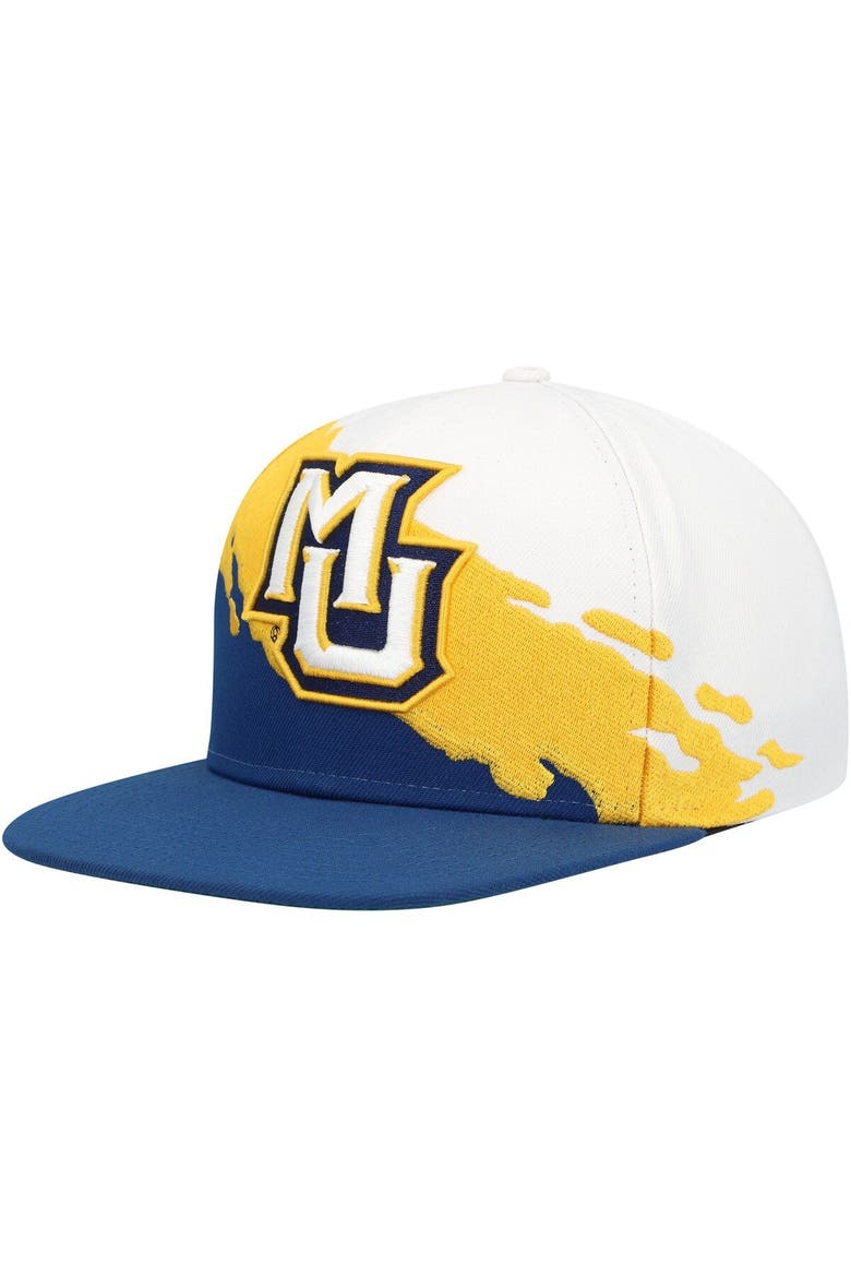 Men's Mitchell & Ness Navy/White Marquette Golden Eagles Paintbrush Snapback Hat, Main, color, Navy