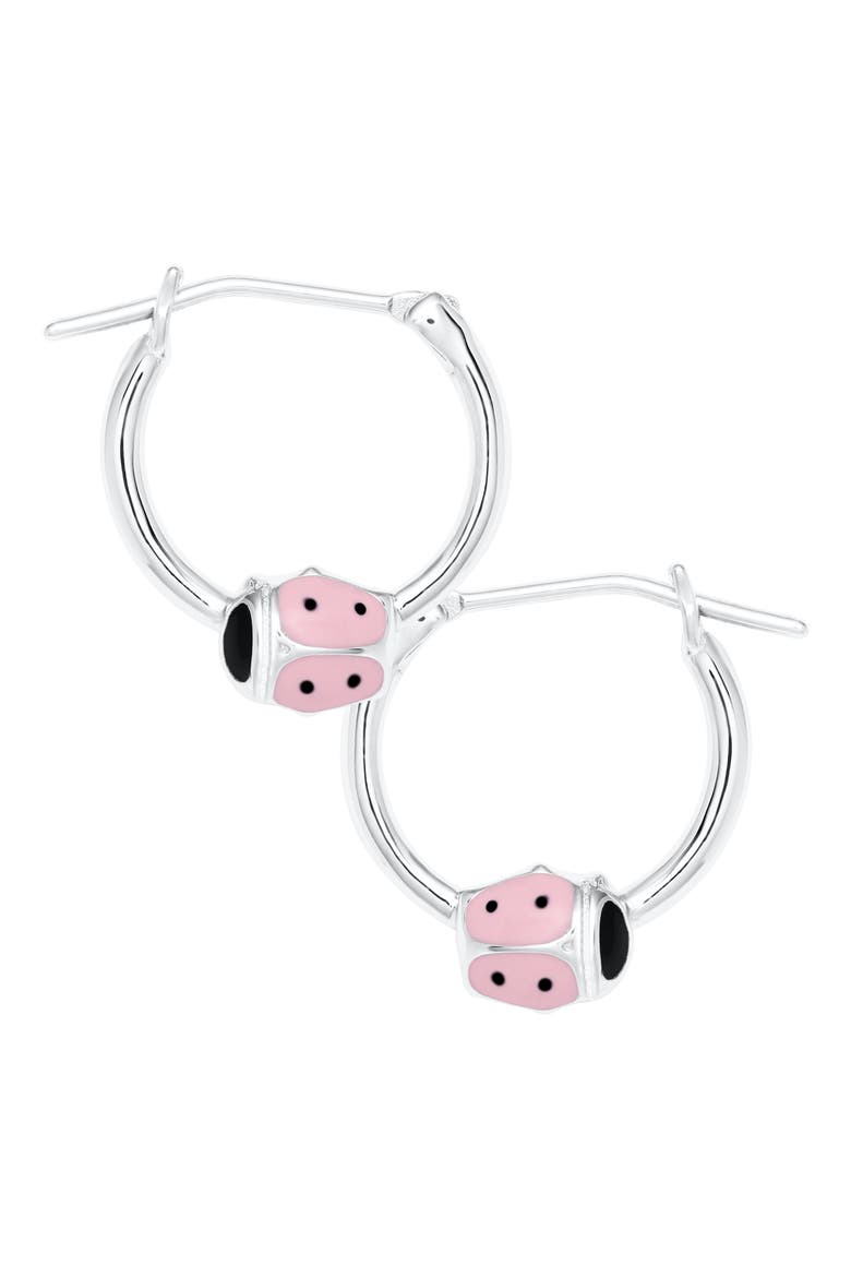 Sterling Silver Ladybug Hoop Earrings, Main, color, SILVER