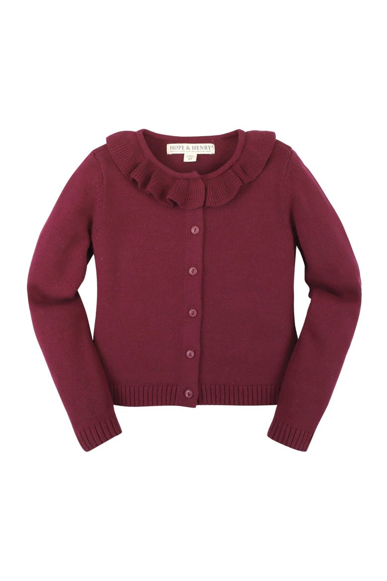 Baby Girls' Ruffle Collar Cardigan, Infant, Main, color, Berry Ruffle Collar