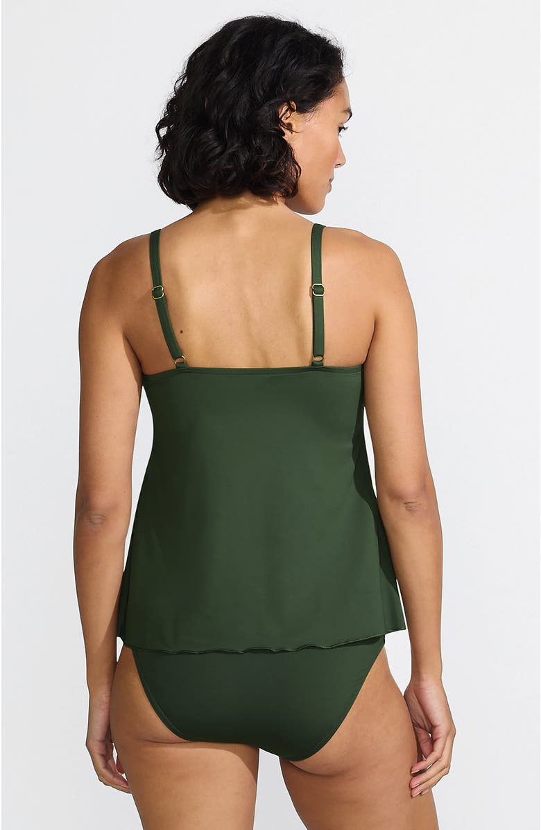 Lands' End D-Cup Chlorine Resistant V-Neck Tulip Hem Tankini Swimsuit Top with Adjustable Straps, Alternate, color, Rich Olive Green