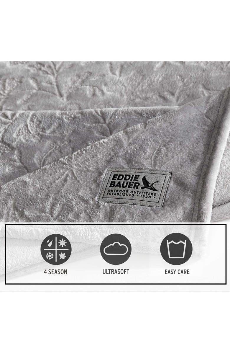 Eddie Bauer Woodblock Floral Fleece Throw, Alternate, color, Grey