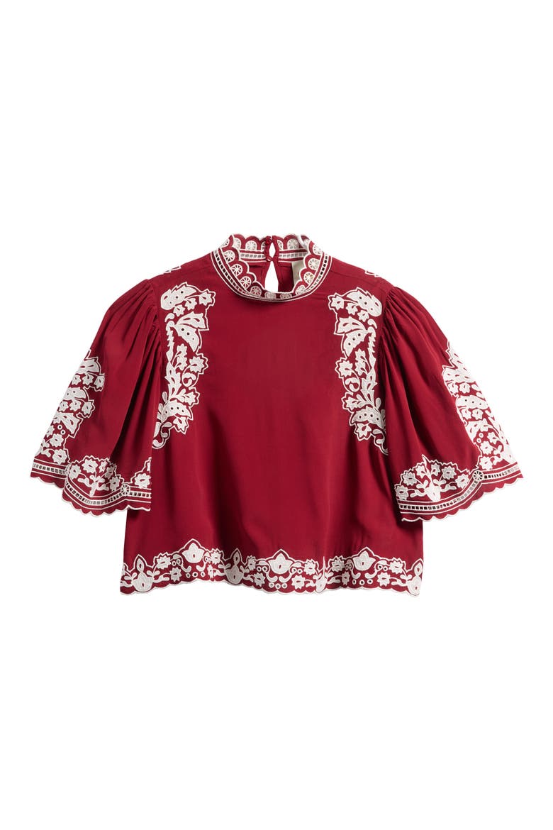 Palm Tree Embroidered Top, Alternate, color, BURGUNDY