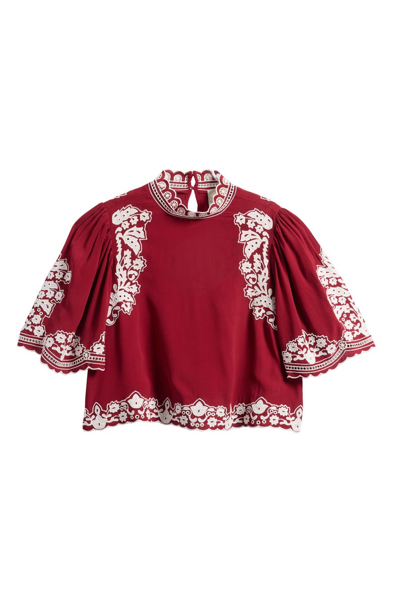 FARM Rio Palm Tree Embroidered Top, Alternate, color, Burgundy