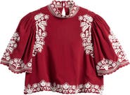 FARM Rio Palm Tree Embroidered Top