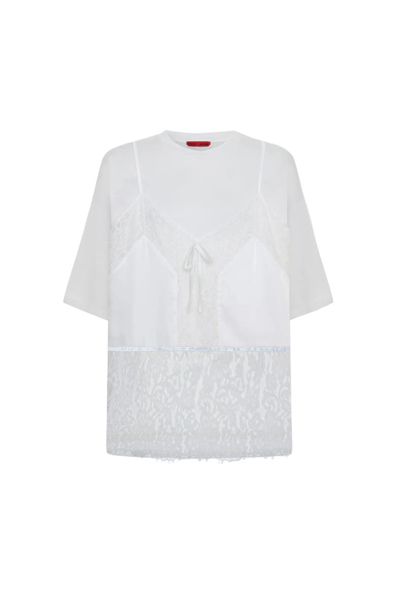 Daydreamers Mini T Shirt Dress With Lace And Satin Details, Main, color, white