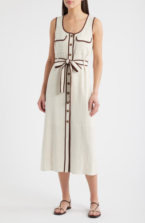 ZOE AND CLAIRE Contrast Piping Button-Up Dress in Sand/Navy  product