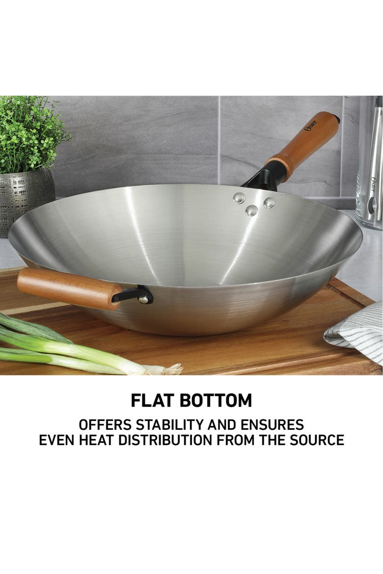 Sangerfield 14 in Stainless Steel Wok with Wood Handles, Alternate, color, Silver