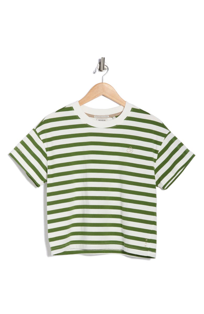 Scotch & Soda Boxy Yarn Dye Stripe T-Shirt, Main, color, Garden Green Stripe