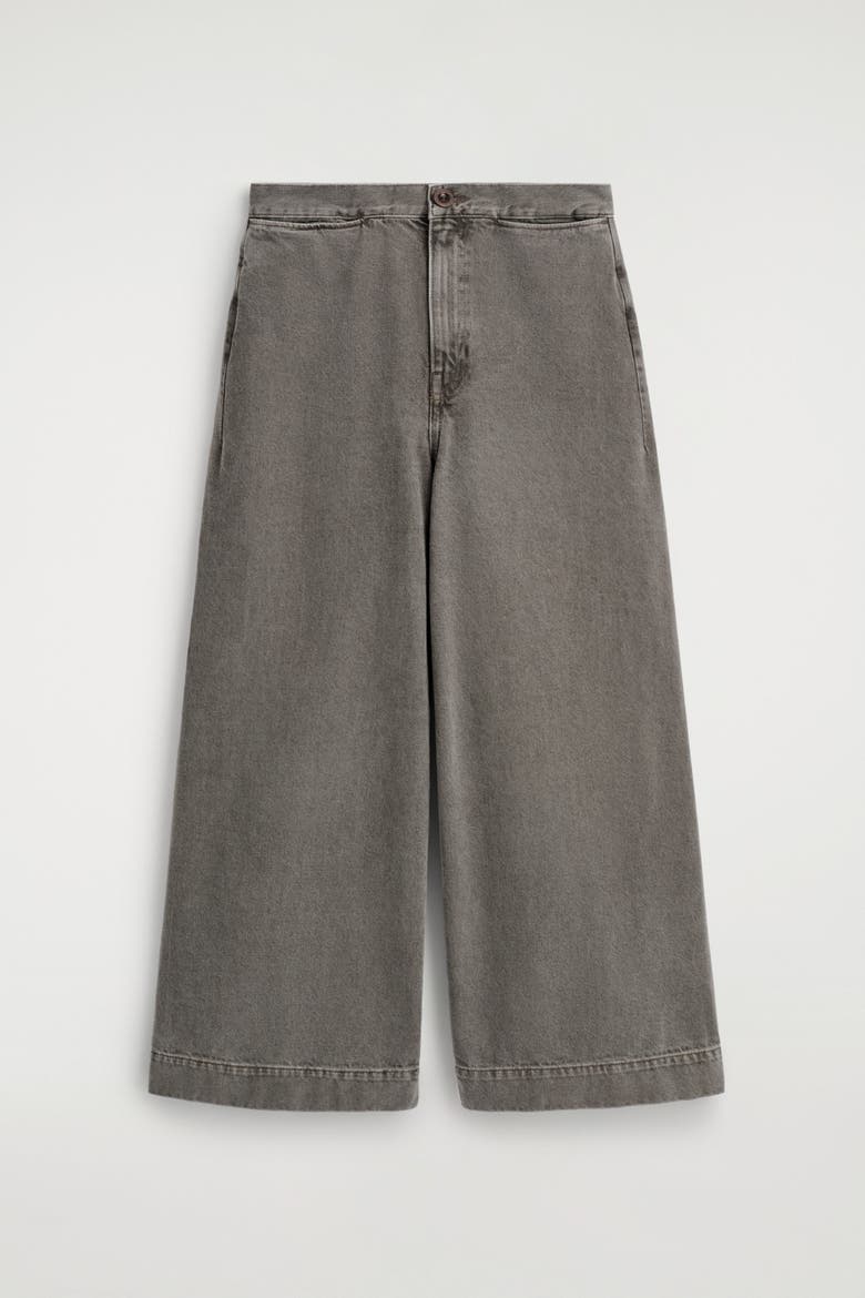 Cropped Wide-Leg Denim Pants, Alternate, color, BROWN