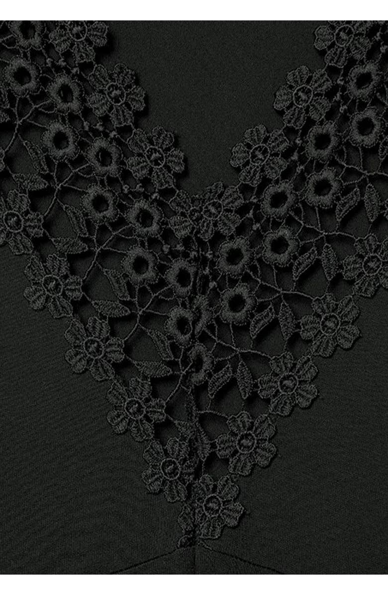 LASCANA Women's V-Back Lace Accent Dress, Alternate, color, Black