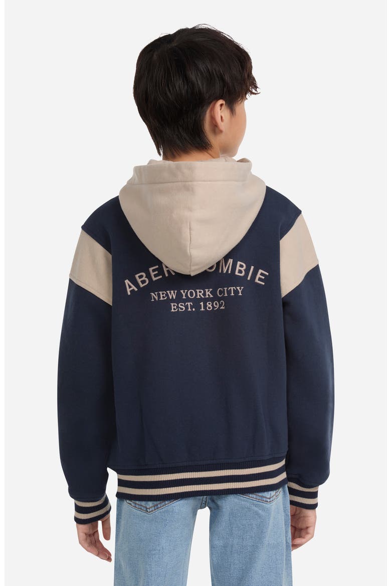 Kids' Colorblock Hooded Fleece Bomber Jacket, Alternate, color, NAVY BLAZER