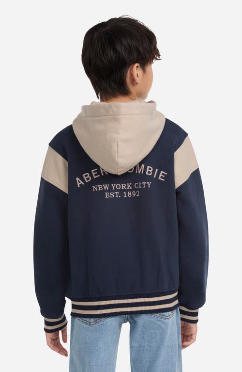 Abercrombie Kids Kids' Colorblock Hooded Fleece Bomber Jacket In Blue