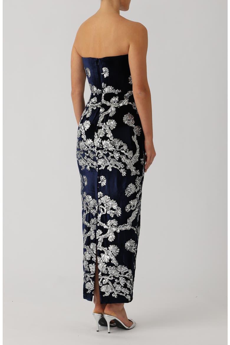 Ilsa Sequin Strapless Silk Velvet Sheath Gown, Alternate, color, MIDNIGHT BLUE