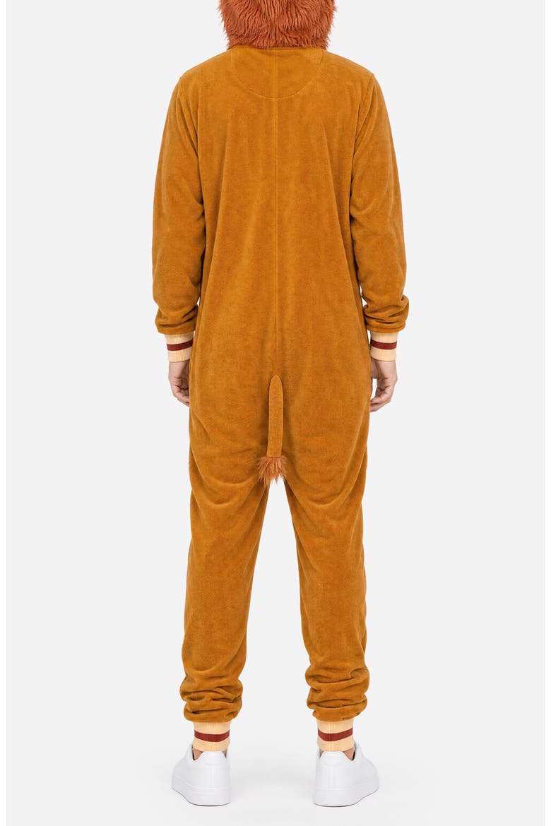 Lion Hooded Fleece Jumpsuit, Alternate, color, ORANGE