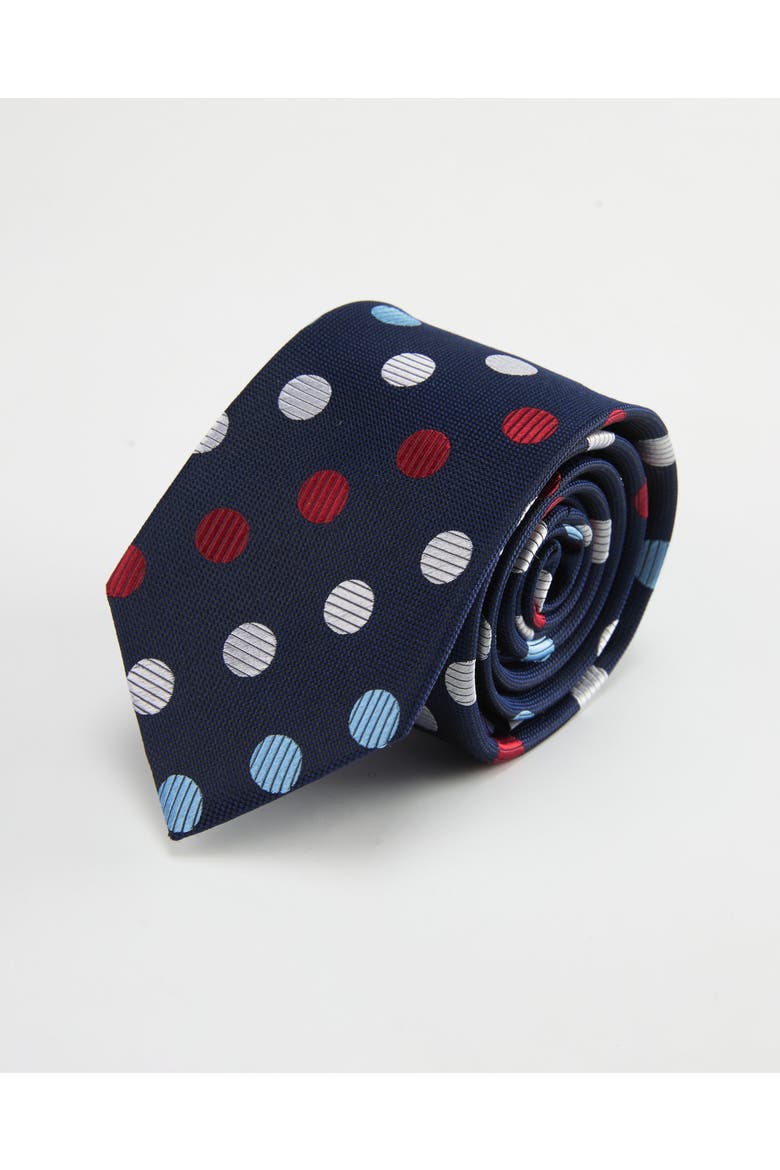 Polka Dot Silk Jacquard Tie, Main, color, Tri Color - Navy