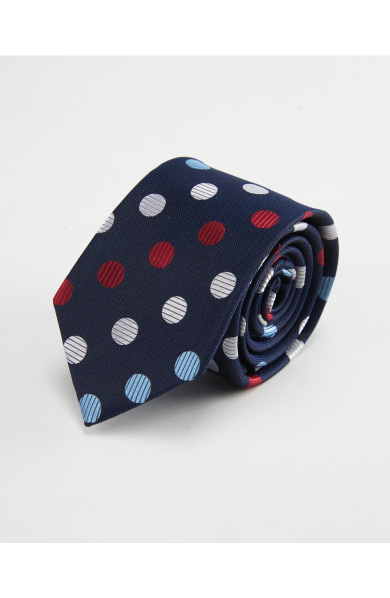 Knottery & Co Polka Dot Silk Jacquard Tie, Main, color, Tri Color - Navy