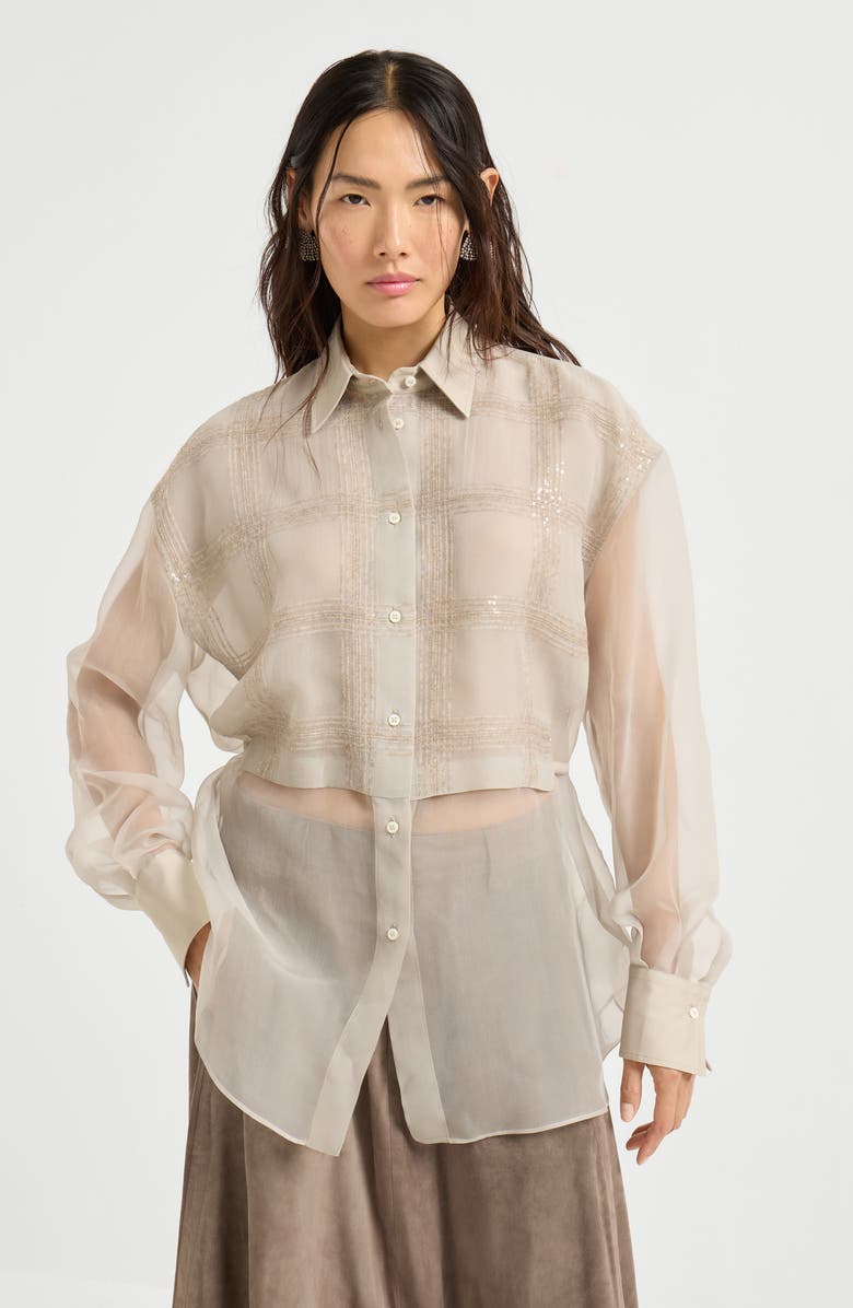 Brunello Cucinelli Dazzling Embroidery shirt, Alternate, color, Cool Beige
