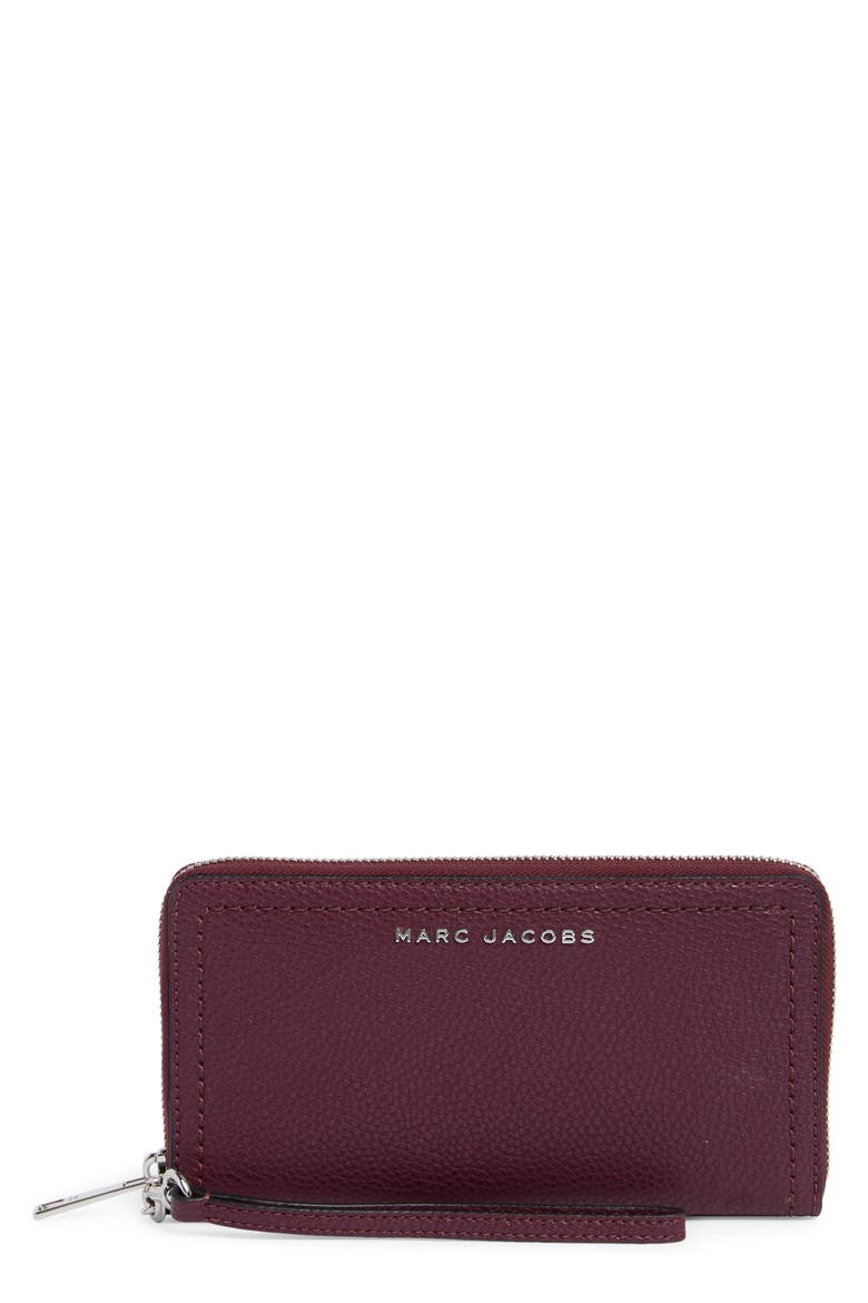 Leather Wristlet Continental Wallet, Main, color, DARK PLUM