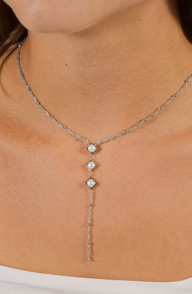 Sterling Forever Reine Triple Freshwater Pearl Y-Necklace, Alternate, color, 