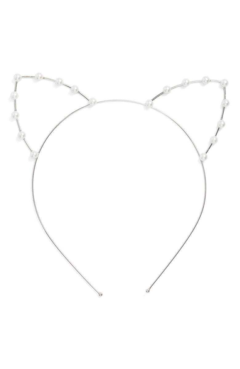 Cara Faux Pearl Cat Ear Headband, Main, color,