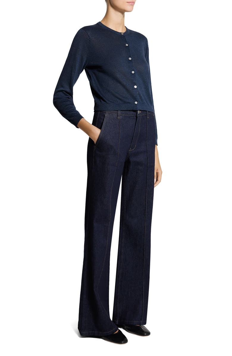 Theory Linen Blend Crop Cardigan, Alternate, color, Nocturne Navy