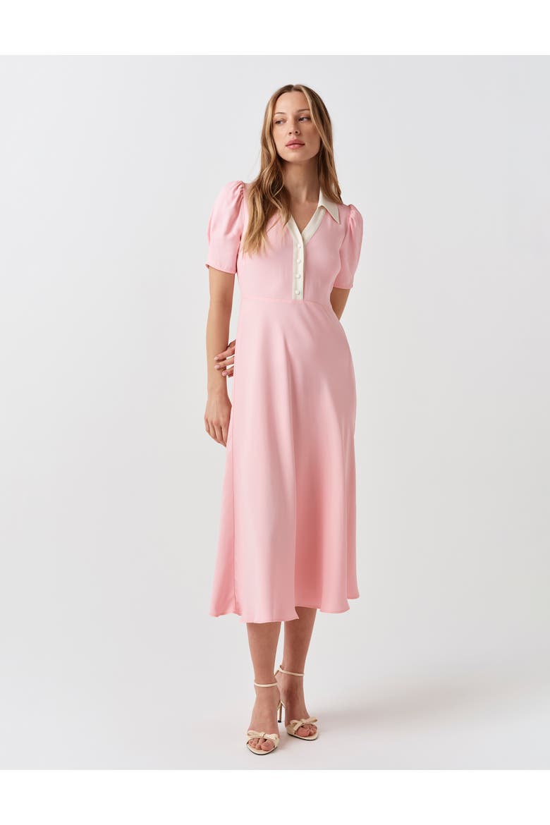 Elodie Contrast Collar Midi Dress, Alternate, color, Pink