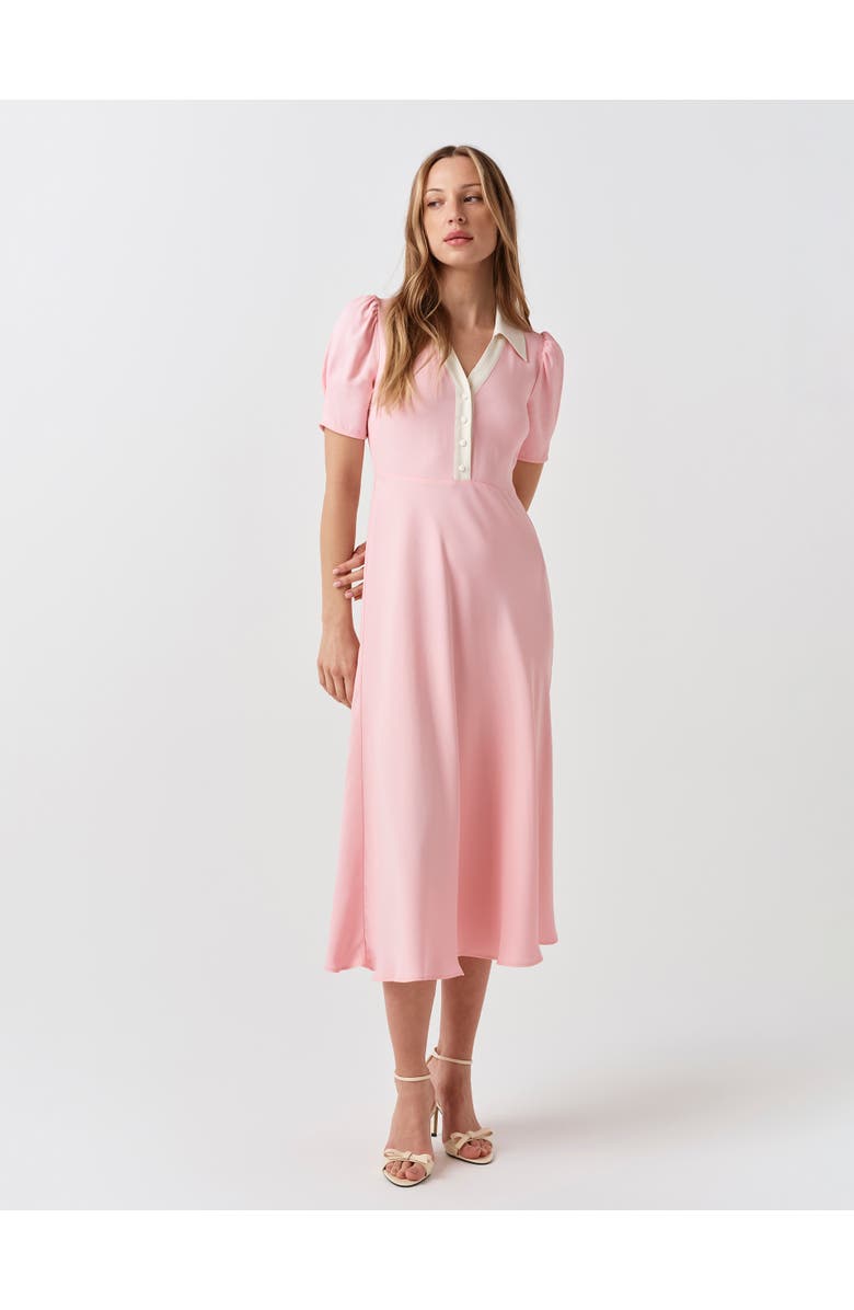 Ghost London Elodie Contrast Collar Midi Dress, Alternate, color, Pink
