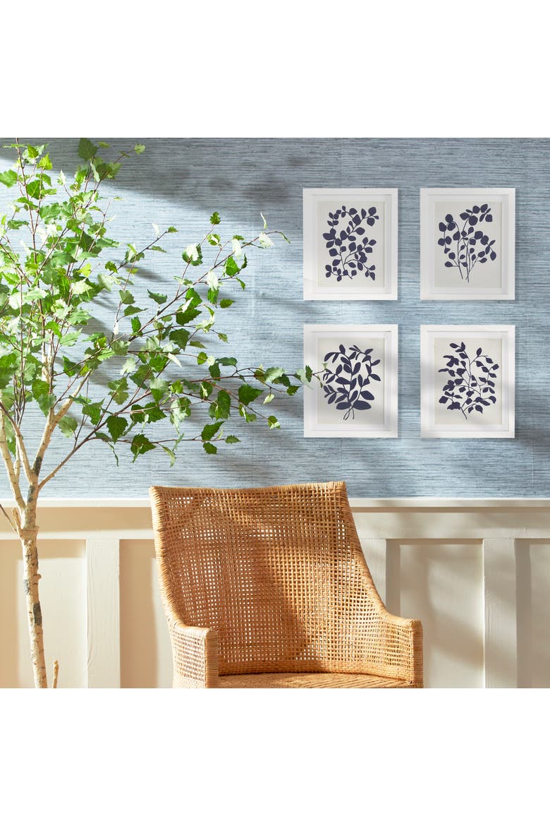 Leafy Vine Prints Set of 4, Alternate, color, Blue