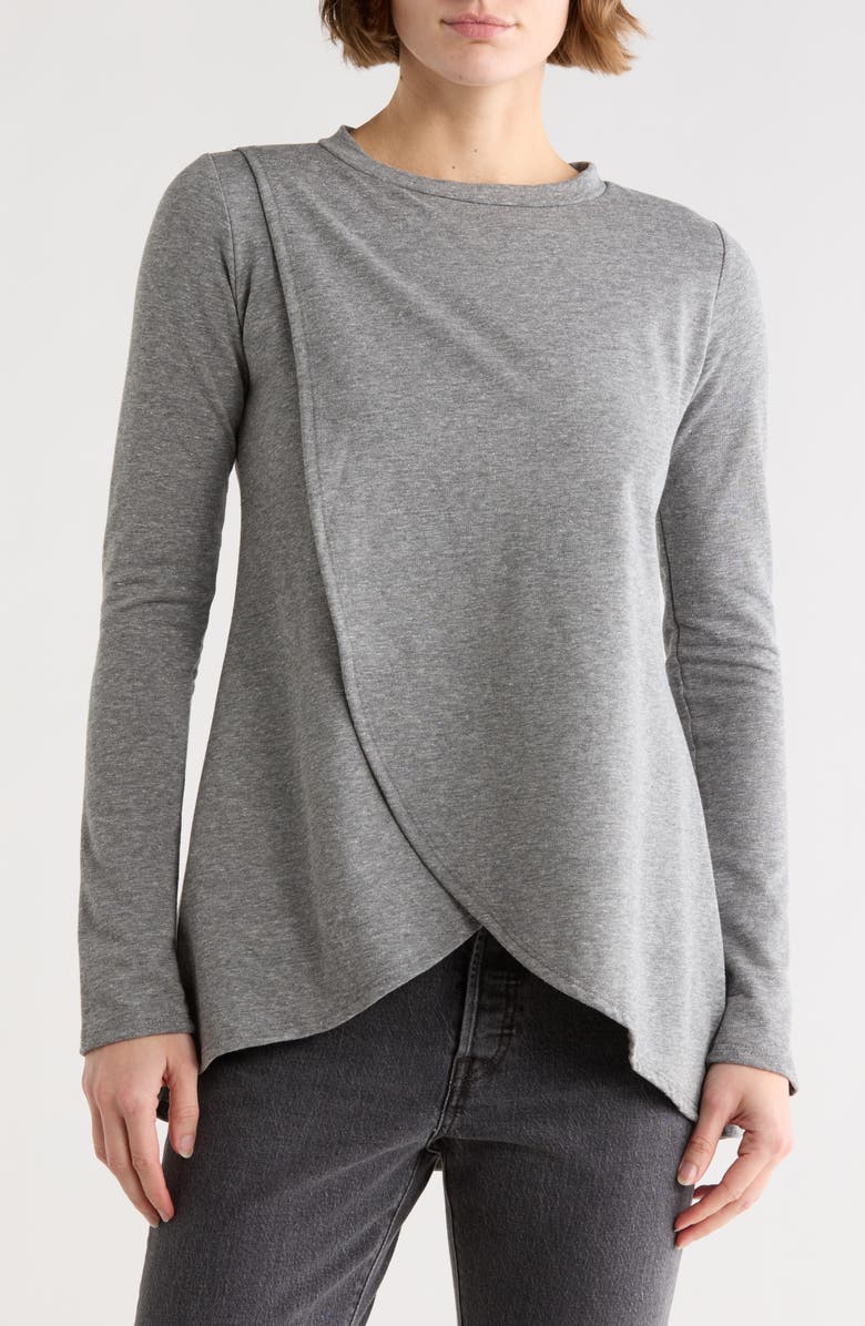 GO COUTURE Long Sleeve Cross Hem T-Shirt, Main, color, Dark Dull Gray