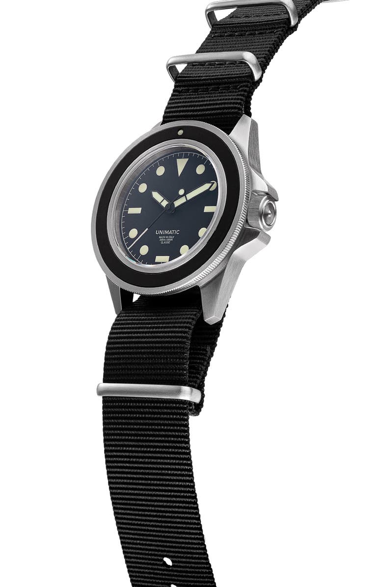UNIMATIC U1 Classic NATO Strap Watch, 41.5mm, Alternate, color, Black Steel