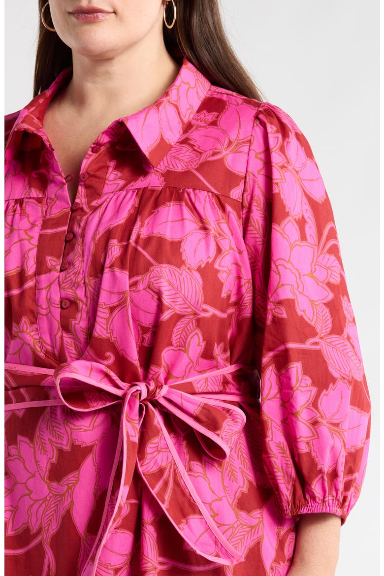 Craney Floral Print Tie Waist Long Sleeve Shirtdress, Alternate, color, BURGUNDY-PINK