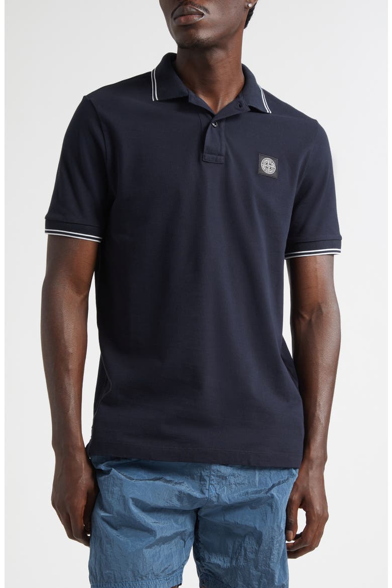 Tipped Stretch Cotton Polo, Main, color, V0020 NAVY BLUE