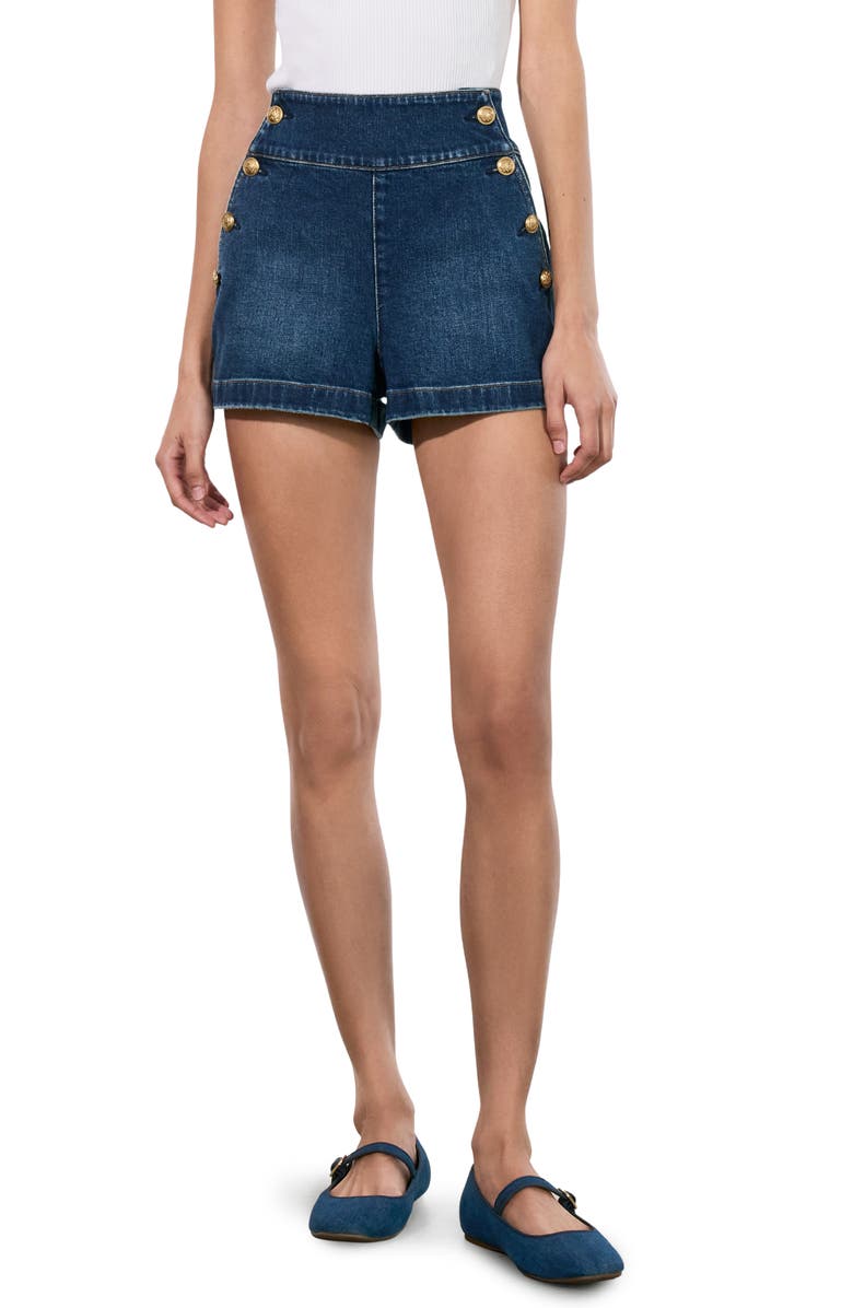 Alice + Olivia Narin Denim Sailor Shorts, Main, color,