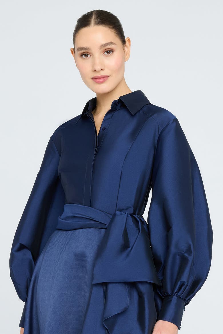 Frieda Shirtdress Gown, Alternate, color, Navy