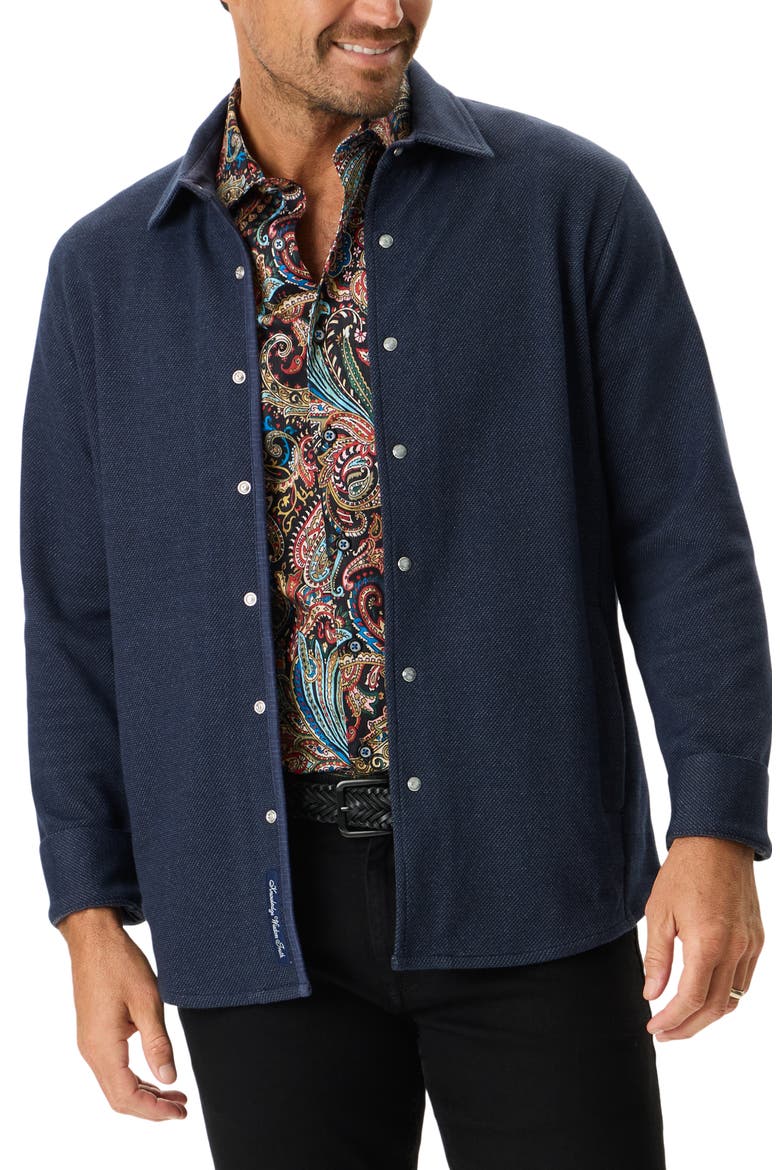 Verano Cotton Blend Piqué Snap-Up Shirt Jacket, Alternate, color, NAVY